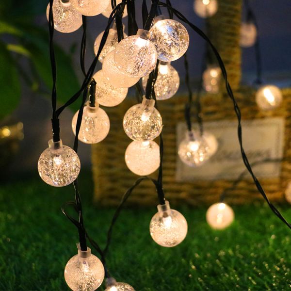 Outdoor Round Crystal Solar Powered LED String Lights Bubble Ball Light IP65