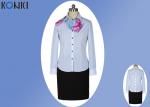 Modern Corporate Office Uniforms Ladies / Blue And White Stripe Shirt