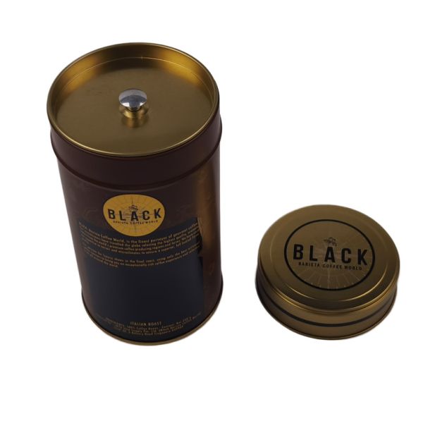 Personalized Metal Black Coffee Tin Can With Double Lid Luxury Coffee Tin Box Packaging