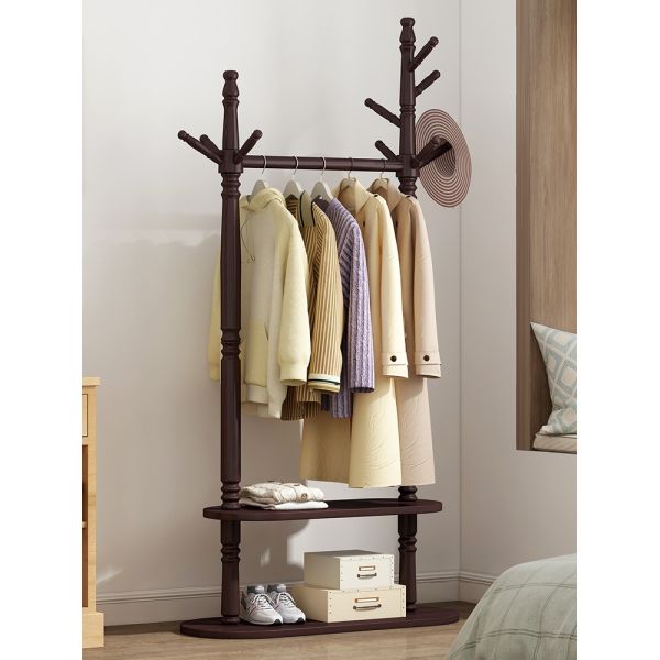 2 Tier Heavy Duty Modern Dress Hanger Stand Pine Wood Freestanding Clothes Rack