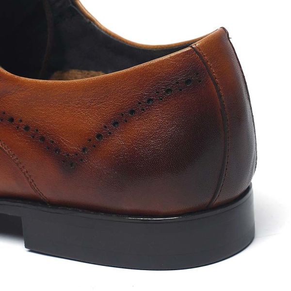 Tan Lace Up Brush Finishing Mens Leather Dress Shoes