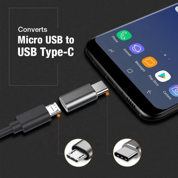 Plug and Play Metal Shell Micro USB Female to Type C Male OTG Converter Adapter