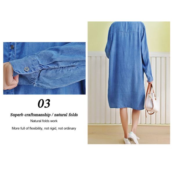 100% Lyocell Women'S Denim Blouses And Tops Casual Oversized Dress