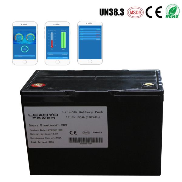 Quality Smart Lithium ion Boat Battery 12v 80Ah  Deep Cycle Lifepo4 Marine Batteries with Bluetooth app for sale