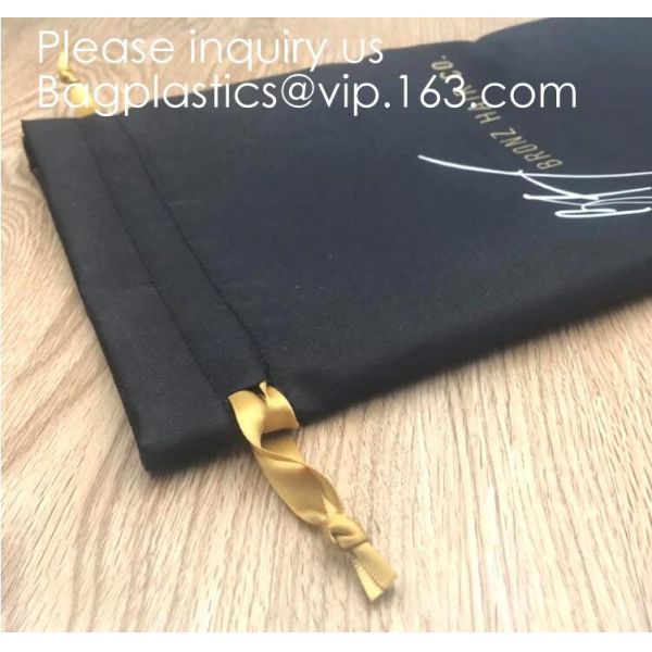 Black Satin Drawstring Bag With Gold Printing And Ribbon, Various Color Thick Matt Satin Dust Bag,Small Silver Satin Dra