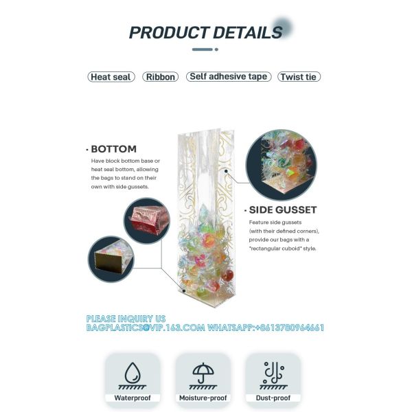 Opp Pla Packaging Bag Candy Bopp Clear Block Bottom Pouch Opp Square Bottom Bag Opp Cello Gusset Square Bottom Bag
