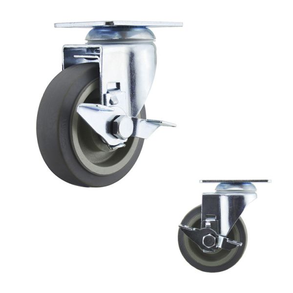 4 Inch Soft Rubber Casters Medium Duty Grey TPR Side Lock Swivel Caster Wheels For Hardwood Floors OEM