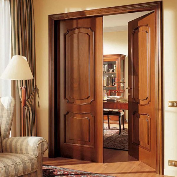 Modern Residential Solid Wood Interior Doors Waterproof Lobby Entrance Pivot Type