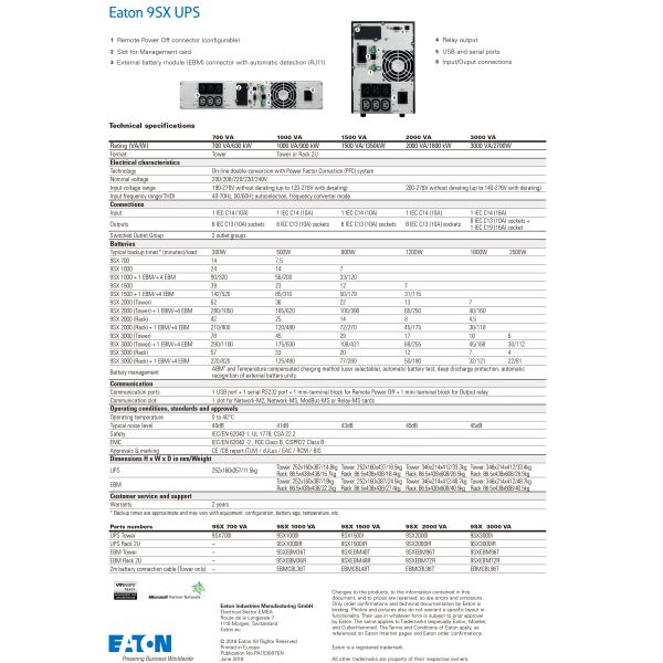 Eaton 9SX 700VA 1000VA 1500VA 2000VA 3000VA Single Phase Tower UPS for Computer/Networking