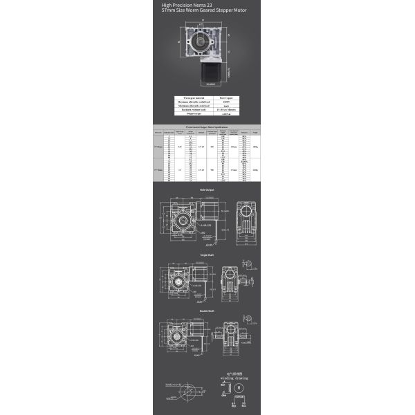 Pure Copper Nema 23 Double Shaft High Precision Self-Locking Worm Reducer Stepper Motor