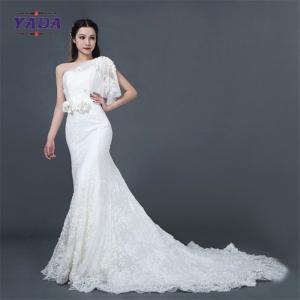 China New arrival pure white lace hand rose appliques beaded floor length off shoulder mermaid wedding dress bridal gown wholesale