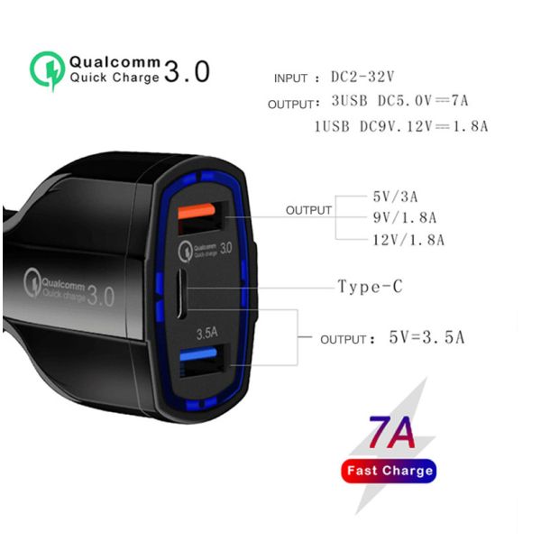 Multiple USB Port Qualcomm 3.0 Quick Charge PD Car Charger