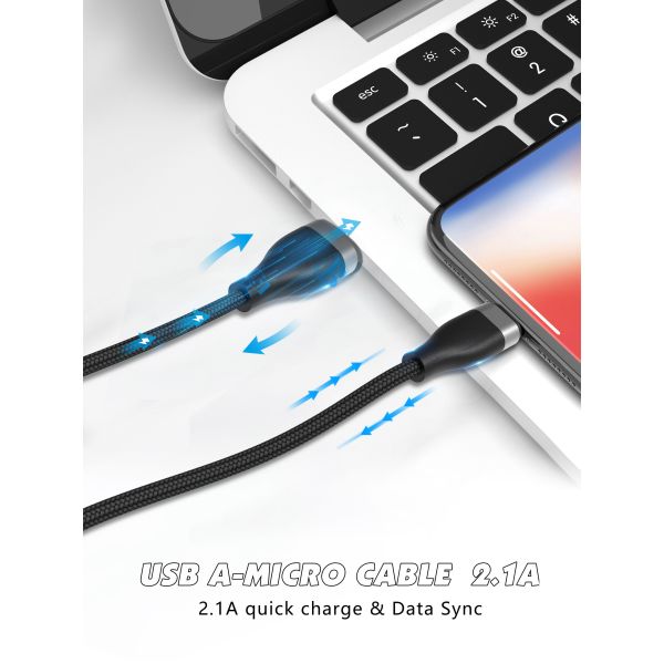 Nylon 3.3FT Black 480Mbps Micro Data USB Cable For Mobile Phone