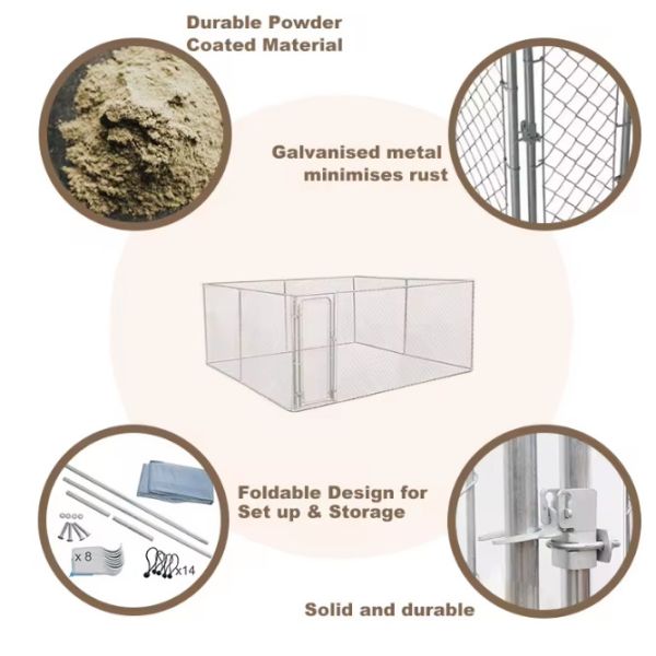 78"L X 78"W X 67"H Galvanized Welded Outdoor Large Dog Kennel With Secure Lock