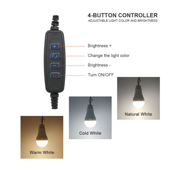 Outdoor USB LED Bulb Light 3 Colors Adjustable Dimmable Solar Powered Emergency Lamp