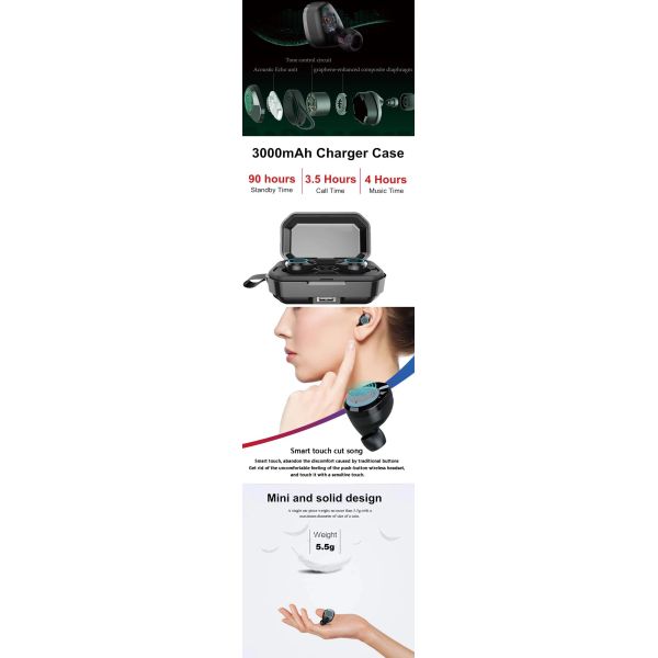 Hot Sell Bluetooth Ipx7 Waterproof Noise Cancelling Earbuds (With 3000mAh charging Box)