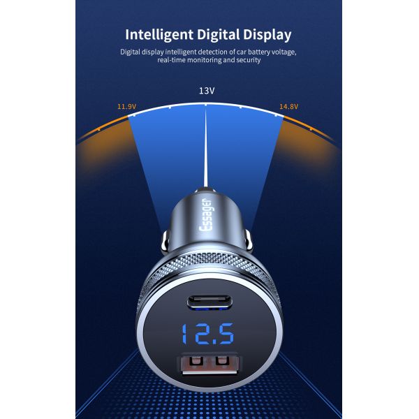 Essager 36W PD 3.0 QC3.0 USB Type C Car Fast Charger