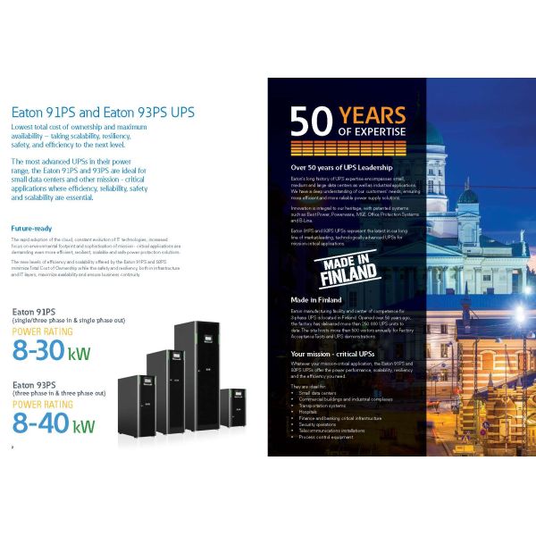 Eaton 93PS Series 8-30 kW 15kVA 20KVA 60KVA 12v 24v Battery 3 Phase UPS with Standards