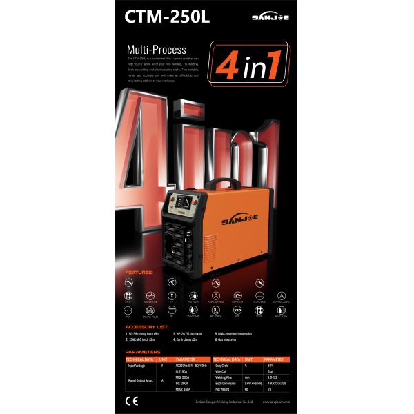 Multi Process MIG TIG MMA CUT Combo Welding Unit 4.3 Inch Full Colored Display CTM250L