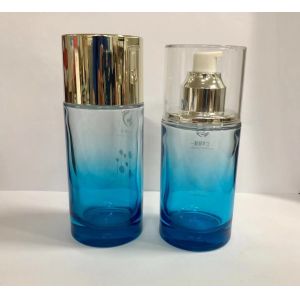 Blue Glass Cosmetic Cream Bottles / Refillable Pump Bottle Customized Logo and