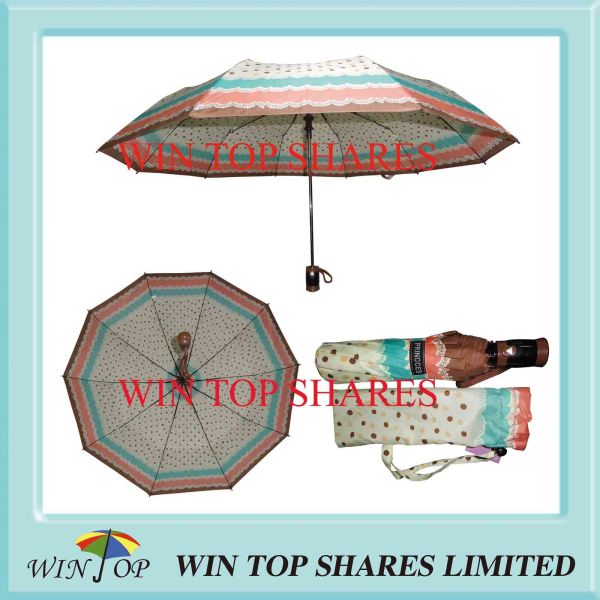 Quality DOT Design Heat Transfer Printing 3 Folds Auto Umbrella for sale