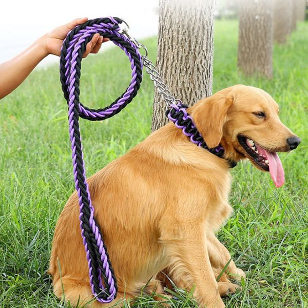 Adjustable Eight Strand Woven Dog Collar Leash Explosion Proof Nylon Pet Leash