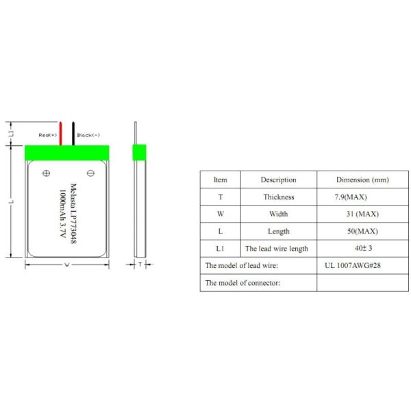 Lithium Polymer Battery Pack 1000mAh 3.7V For Electric Power