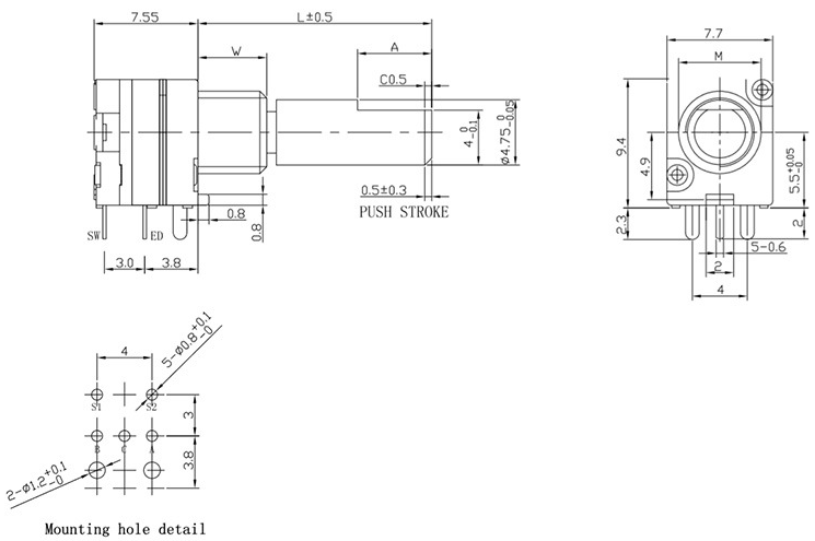 360° Total Rotational Angle Incremental Encoder With Push Switch For Audio Equipment