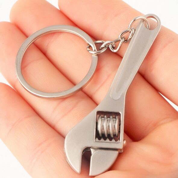 China Mini Size Adjustable Silver Metal Wrench Spanner Key Chain Ring wholesale
