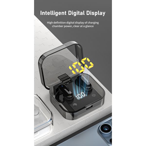 Wireless Music Gaming Headset with Digital Display and Transparent Case Low Latency 2024