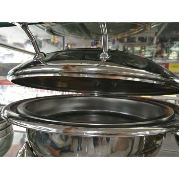 Round Chafing Dish Hydraulic Lid with Glass Window Optional φ35cm 6.0Ltr Food Pan Stainless Steel Cookwares