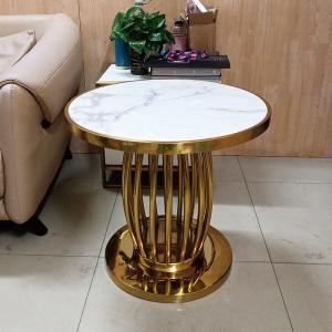 China Marble Table Top Sofa Side Table Stainless Steel Edge Circle End Table wholesale