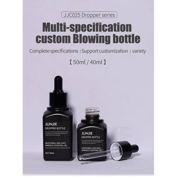 Custom Design PETG 40ml 50ml Square Black Hair Oil Serum Plastic Dropper Bottles for for Cosmetic Essential Oil