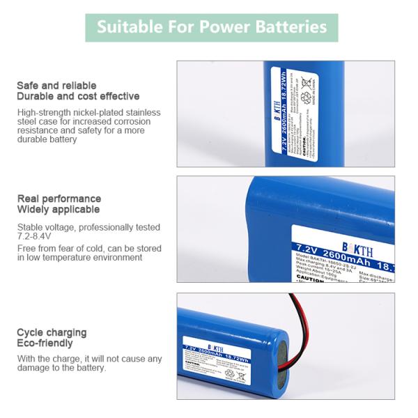 High Rate 7.2V 2600mAh Li-Ion 18650-2S-2J Lithium Ion Battery Pack for Flashlight Use