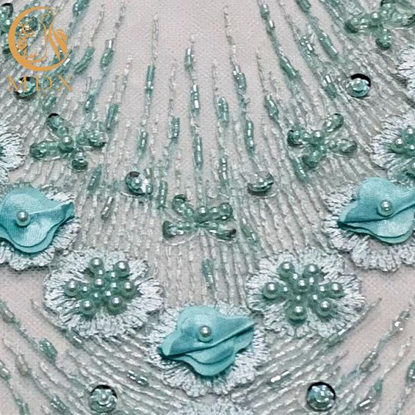 Elegant Beaded Decoration 3D Flower Lace Fabric Handmade Net Embroidery
