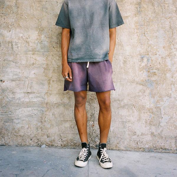Solid Color Mens French Terry Shorts Acid Washed Streetwear Outfits Shorts