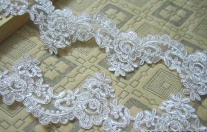 China Ivory Wedding Dress Lace Border with Cord/ Bridal veils Lace Edge with Bead on sale