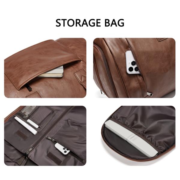Outdoor PU Leather Travel Duffle Bag Brown With Separate Shoe Compartment