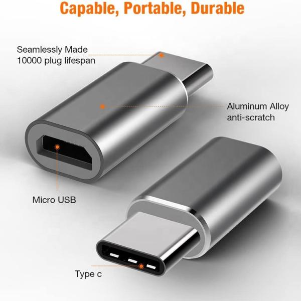 Plug and Play Metal Shell Micro USB Female to Type C Male OTG Converter Adapter