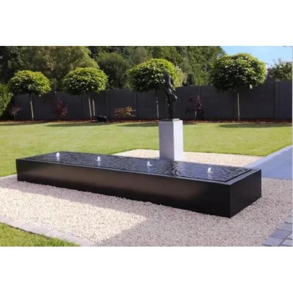 Dark Grey Rectangle Water Fountains Outdoor Metal Water Table Feature With LED lights