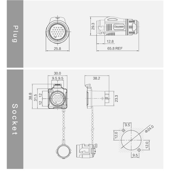 CNLINKO BD24 Plastic 19 Pin Industrial Waterproof Cable Panel Mount Connector