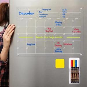 China Custom Acrylic Magnetic Calendar For Fridge , Clear Dry Erase Magnetic Calendar With Markers wholesale