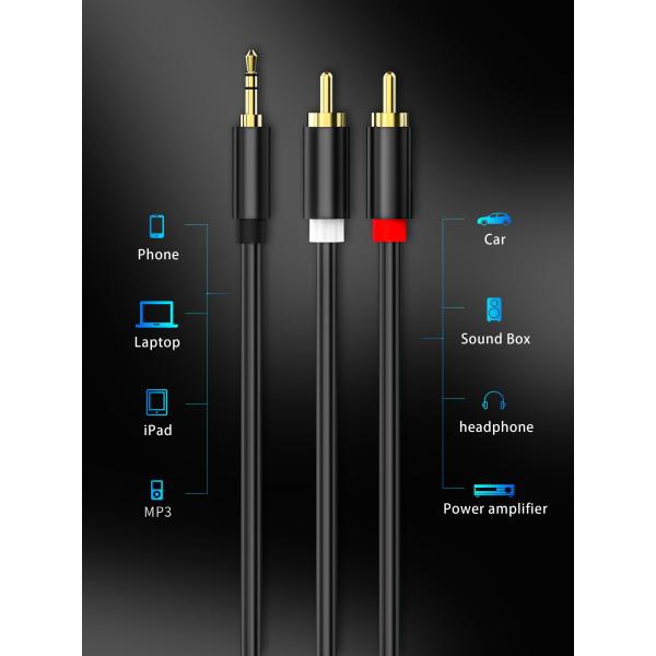 Smartphones 3.5mm To 2RCA Audio And Video Cable 24k Gold Plated
