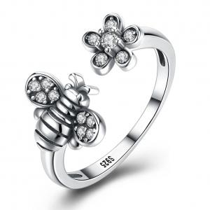 China Sterling Silver 925 Adjustable  Bee Cute Flower Ring on sale