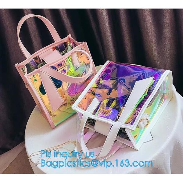 Jelly color laser shoulder bag pvc leather tote bag, Studded Clear Tote/PVC shoulder bag, Fashion Translucent Hologram K