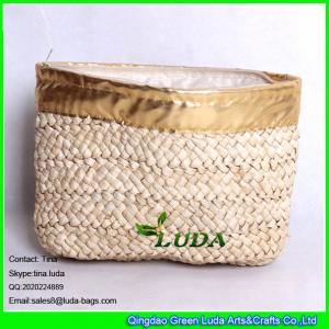China LUDA golden leather straw handbag zipper top summer straw clutch bag wholesale