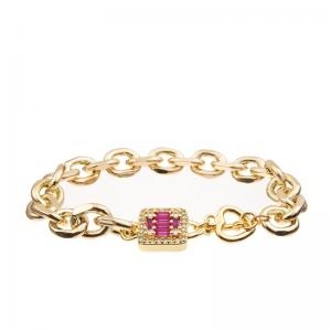 China Lady Gold Chain Link Bracelet With Red Shining Diamond Cross Charm on sale
