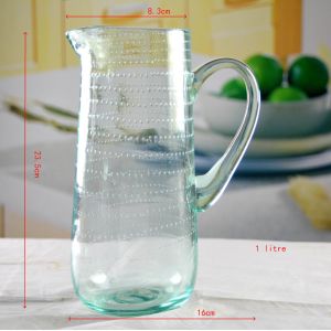 Recycle Green Spiraling Bubbles Glass Water Pitcher , Large Glass Pitcher