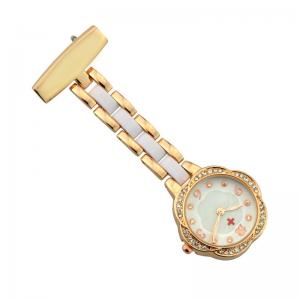 China ALK Flower Type Nurse Watches Diamond Fob Nurse Pocket Watch Silver Nursing Gift Rose Gold Brooch Doctor Medical Quartz on sale