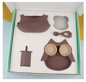China Durably Soft Silicone Tableware Set Owl Plate Bowl Spoon Sippy Cup Bib wholesale